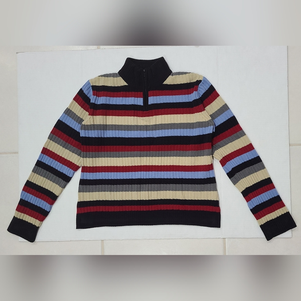 Ski-Doo Boarderie Vintage 90's ¼-Zip Pullover Sweater Multi Stripes Sz M View 2